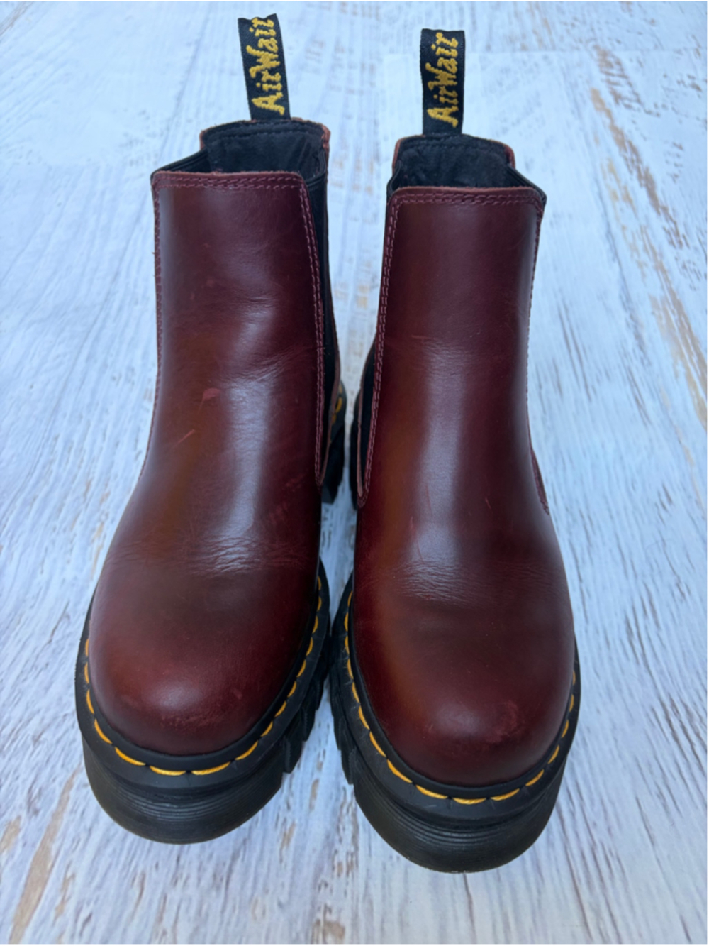 Women's Dr. Martens Audrick Chelsea Burgundy Ankle Boots Size 7 - Picture 2 of 9